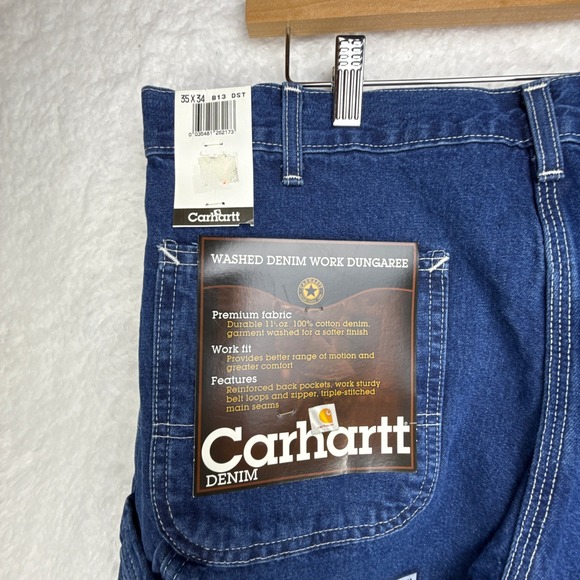 Carhartt Washed Denim Work Dungaree Jeans Mens 35x34 Single Knee B13 DST NWT NOS - Picture 5 of 9